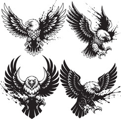 Fototapeta premium Eagle Bird Tribal Tattoo Vector Set, Abstract Black Ink Winged Animal Designs Collection