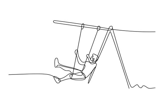 Minimalist black and white line of a person swinging on a swing line black and white monochrome
