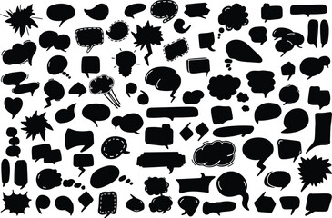 Fototapeta premium Speech Bubble Silhouette Set – Comic Dialog Boxes Collection, Chat Icons and Doodle Communication Shapes