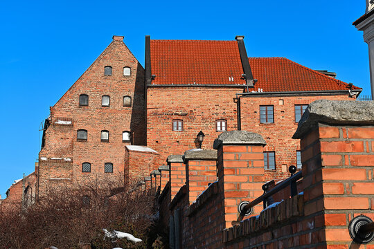 Historic Water Gate and granaries in Grudziadz, Poland. Red brick gothic architecture