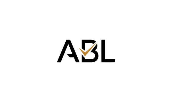 Professional ABL letter logo design with gold check mark icon for corporate and financial branding