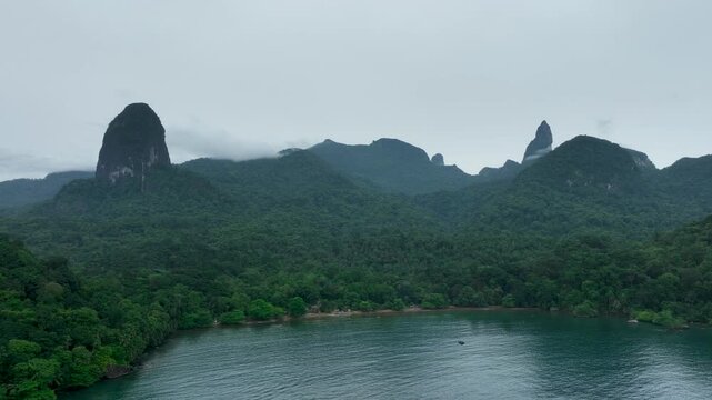 Bay of Spires, Ba&iacute;a das Agulhas on S&atilde;o Tom&eacute; and Pr&iacute;ncipe, drone perspective
