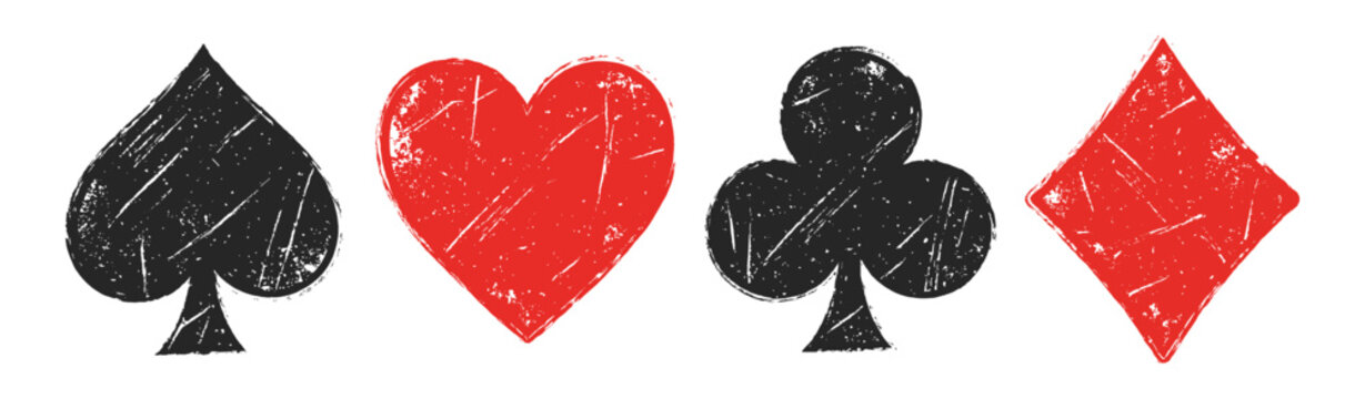 Playing card suit symbols in distressed grunge style