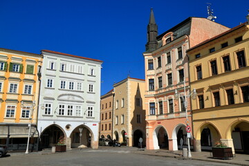 Fototapeta premium The Magnificent Old Town Facade of Ceske Budejovice Dominates its Historic Square