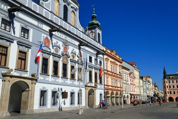 Fototapeta premium The Magnificent Old Town Hall of Ceske Budejovice Dominates its Historic Square