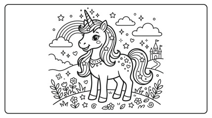 Unicorn with long flowing mane standing. © Suro