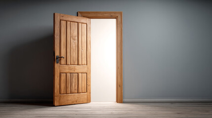 Fototapeta premium Open wooden doorway illuminating a minimalist interior space for modern design inspiration