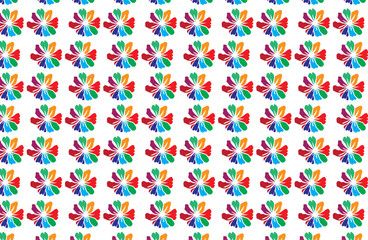 Fototapeta premium Seamless pattern with colorful abstract flower shapes on a white background, vibrant vector illustration