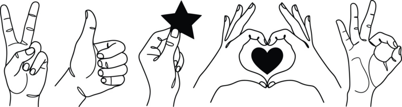 Hands forming the word love with sign language and decorative elements