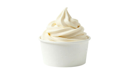 Swirl of vanilla soft serve in a white paper cup