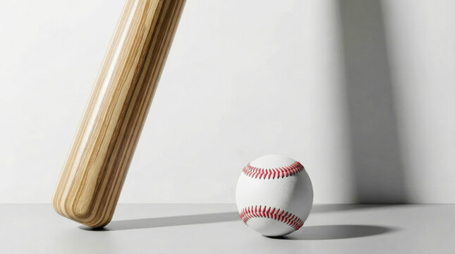 Baseball bat and ball on white background with shadows