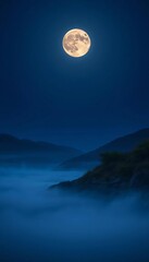 Fototapeta premium Lunar glow illuminates a serene night landscape, glow, night