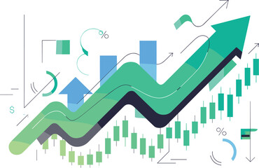Fototapeta premium Financial Growth Trajectory: An upward-trending financial graph symbolizes business development, profit, and financial success.