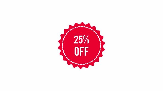 Sale promotion label with twenty five percent off text on red circular badge for marketing campaign and business retail discounts