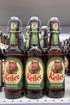 bottles of German beer Keiler Weissbier Hell. Udine, Italy, March 14, 2026