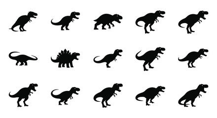A collection of various dinosaur silhouettes in different poses showcasing prehistoric creatures in a striking outline style silhouette high quality professional © rabbivay