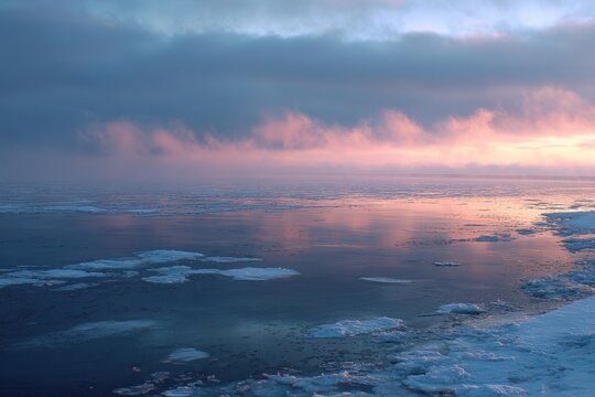 Misty Arctic Seascape: Evaporation over the Barents Sea at dawn