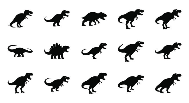 A collection of various dinosaur silhouettes in different poses showcasing prehistoric creatures in a striking outline style silhouette high quality professional