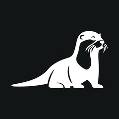 Obraz premium Otter Silhouette Sitting Proudly with Closed Eyes Minimalist Vector Art Clean Studio Background