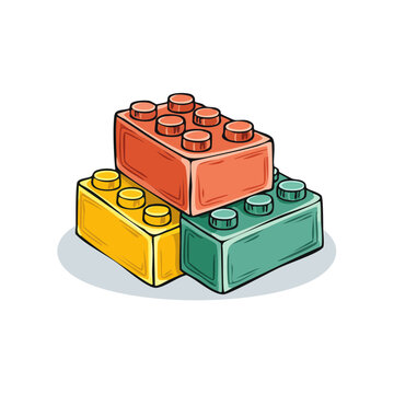 Three colorful building blocks stacked together in a playful arrangement, hand-drawn illustration.