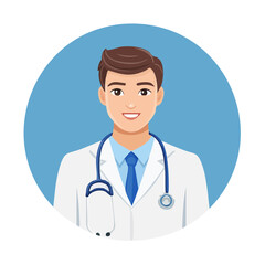 Fototapeta premium Friendly Male Doctor with Stethoscope Wearing White Coat and Blue Tie