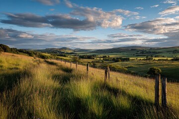 Fototapeta premium Alnwick Pastures countryside meadow with swaying grasses and grazing sheep