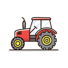 Obraz premium Red and gray cartoon tractor with large wheels and tinted cab for farm work