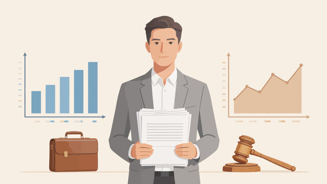 Businessman with documents and charts