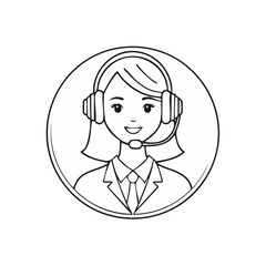 Obraz premium Friendly customer service operator with headset wearing suit and tie in a circular icon