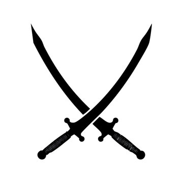 Silhouette of two crossed scimitars with textured handles