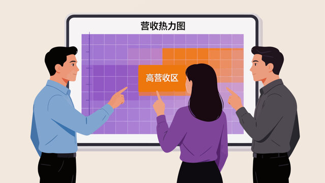 Business team analyzing revenue heatmap