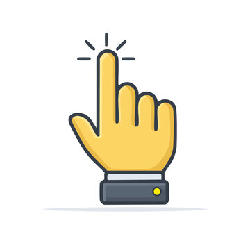 Hand finger pointing selecting or clicking digital icon with radiant glow effect