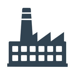 Naklejka premium Simple dark blue factory building icon with smokestack and windows
