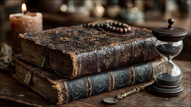 Timeless knowledge books and antique timepiece vintage scene wallpapers