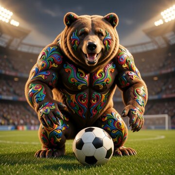 oso, mexico, balompi&eacute;, bal&oacute;n, bailes, deporte, campeonato, juego, ilustraci&oacute;n, vector, certamen, s&iacute;mbolo, icono, objeto, gol, designio, equipo, arte, copa, esfera, 3d, mundo, bandera, mascota, alegre,