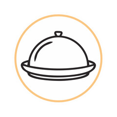 Obraz premium Restaurant service icon with covered dish and decorative circle outline symbolizing food and dining