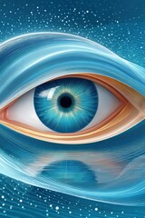 Fototapeta premium Abstract digital blue background with an eye motif and flowing lines for visual impact