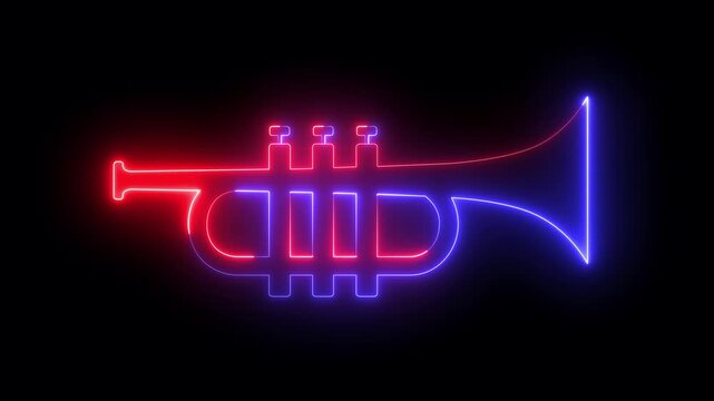 glowing neon Trumpet icon isolated on black background. musical instrument icon and brass instrument illustration. Musical instrument trumpet icon. instrument used in classical and jazz ensembles.