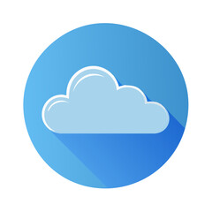 Obraz premium Simple light blue cloud icon with long shadow on a bright blue circle background