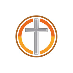Fototapeta premium Christian Cross Symbol with Stylized Circle and Warm Gradient