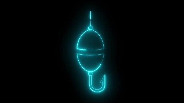 glowing neon Fishing bobber float icon isolated on black background. Fishing lure icon. Sport equipment. fishing tackle and equipment. illustration for angling, hobby, and sport design elements.