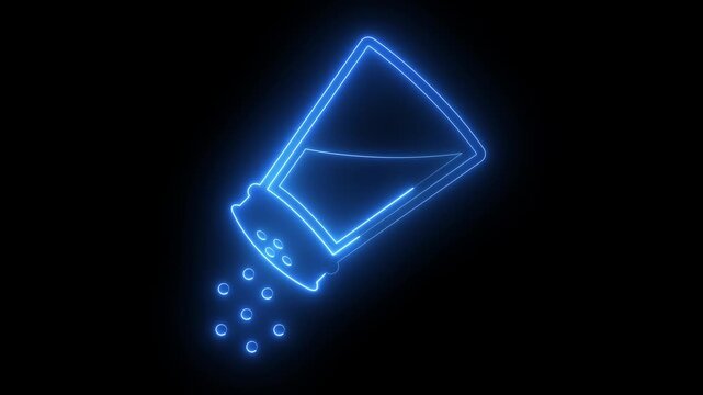 glowing neon salt shaker icon isolated on black background. Baking and cooking ingredient. Food seasoning. Kitchen utensils salt shaker. 4k video animation.