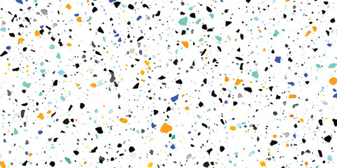 Naklejka na ściany i meble Seamless colorful terrazzo pattern with vibrant stone chips and marble fragments for modern interior floor and wall surface design vector illustration