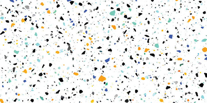 Seamless colorful terrazzo pattern with vibrant stone chips and marble fragments for modern interior floor and wall surface design vector illustration