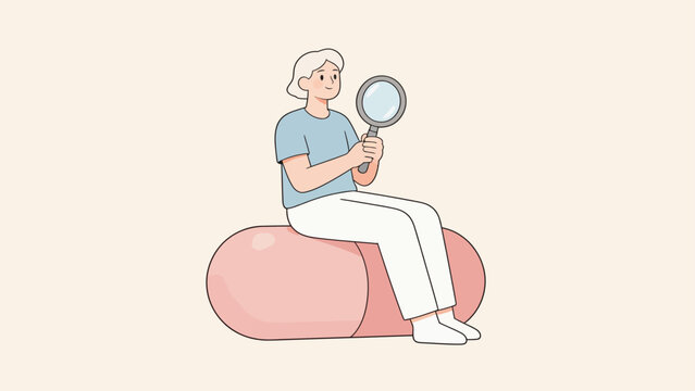 Person sitting with magnifying glass