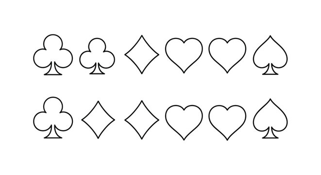 Black and white line art of playing card suits clubs diamonds hearts and spades