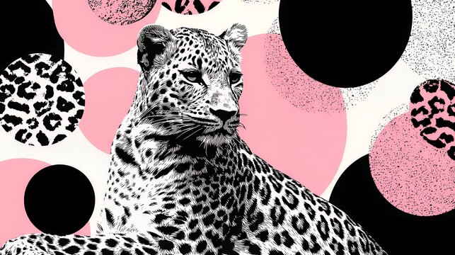 Modern Leopard Print Art: Bold Circles in Pink and Black Design