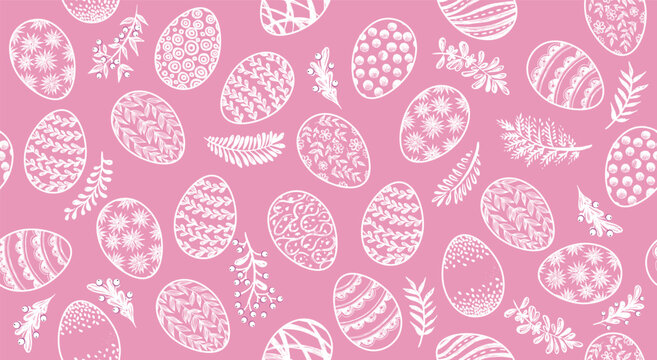 Seamless easter eggs pattern on pink	
