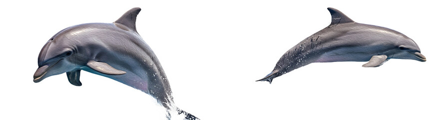 set of two dolphins jumping isolated in white background [PNG STOCK IMAGE], © Dynamic Shoots