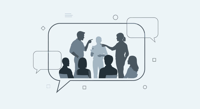 People talking in a speech bubble.